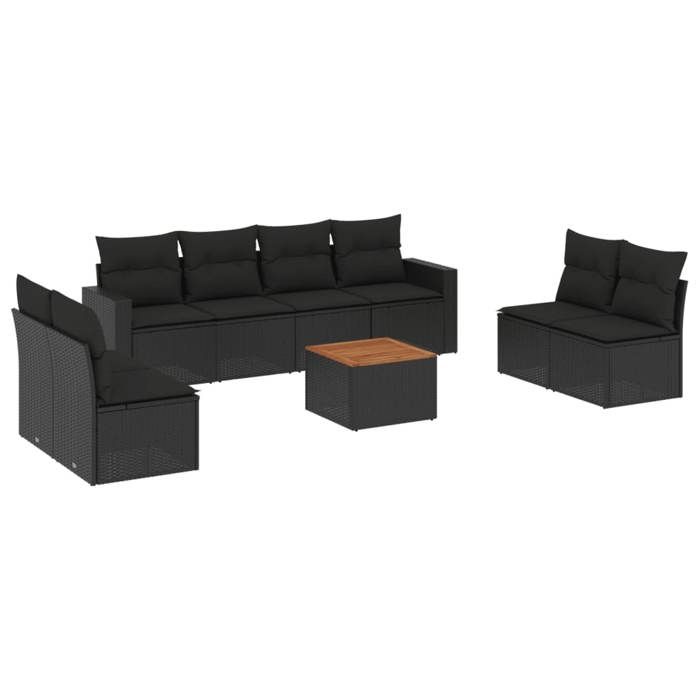 VidaXL Garden Lounge Set with Cushions 9 Pcs, Patio Sofas, Patio Furniture Set, Outdoor Furniture, Black 3256412