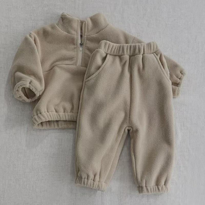 Baby Clothing Sets Children Fleece Casual Zipper Jacket Coat Pants 2Pcs Outfit Girl Boy Kids Korean Style Sport Suit