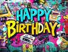 Graffiti Style Vibrant Birthday Background Urban Retro Style Birthday Party Carnival Family Gathering Photography Background