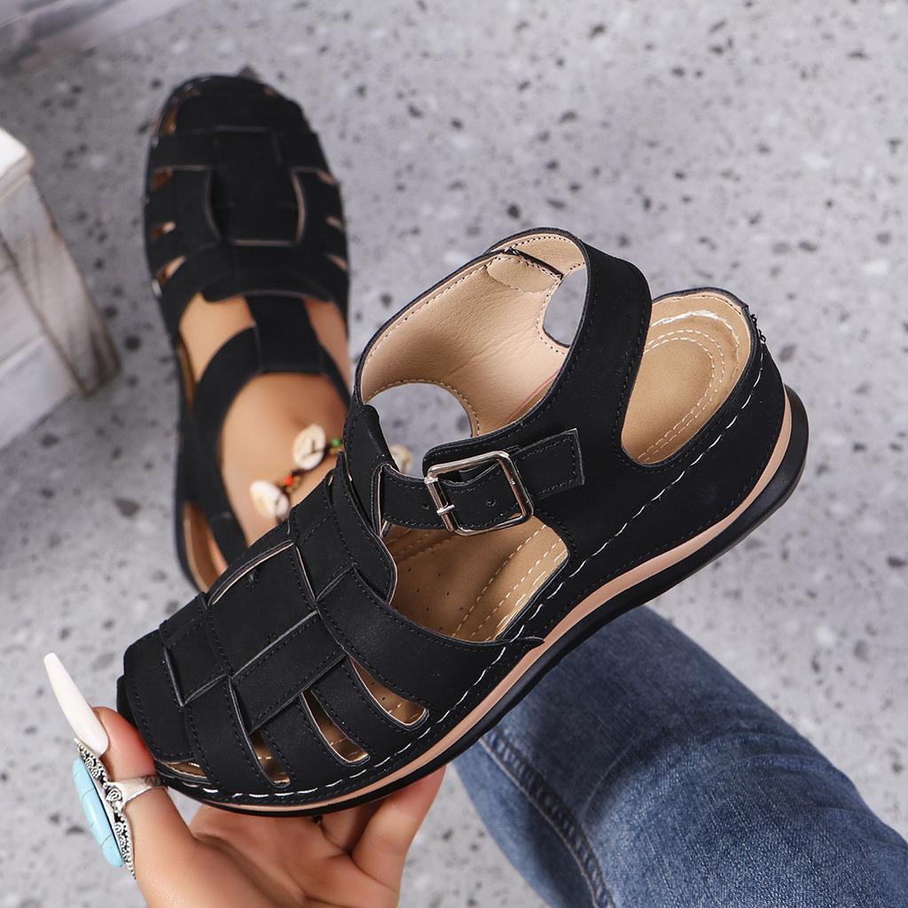 Letní kulaté vyhloubené módní jednoduché a všestranné lehké sandály, pohodlné a ležérní římské plážové sandály