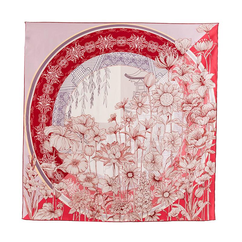Handmade Volume Plain Crepe Satin Red Silk Scarf Square Scarf Premium Mulberry Silk Silk Scarf Ladies Scarf Gift Box 86*86
