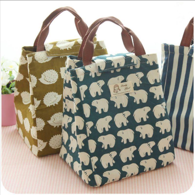 Charming Hedgehog And Whale Canvas Cooler Lunch Bag With Thermal Insulation