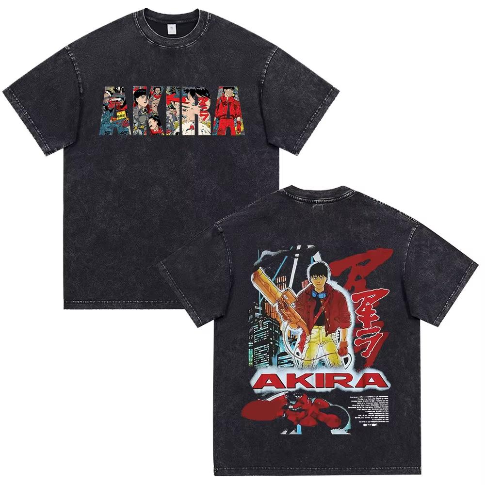 Japanese Anime Akira Washed Vintage T Shirt Science Fiction Cartoon Movie Shotaro Kaneda T-shirt Gothic Cotton Oversized T-shirts