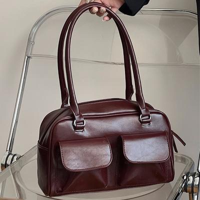 Women Multi Pocket Purse Fashion Top Handle Bag Casual Leather Tote Handbag Versatile Large Capacity Shopping Bag