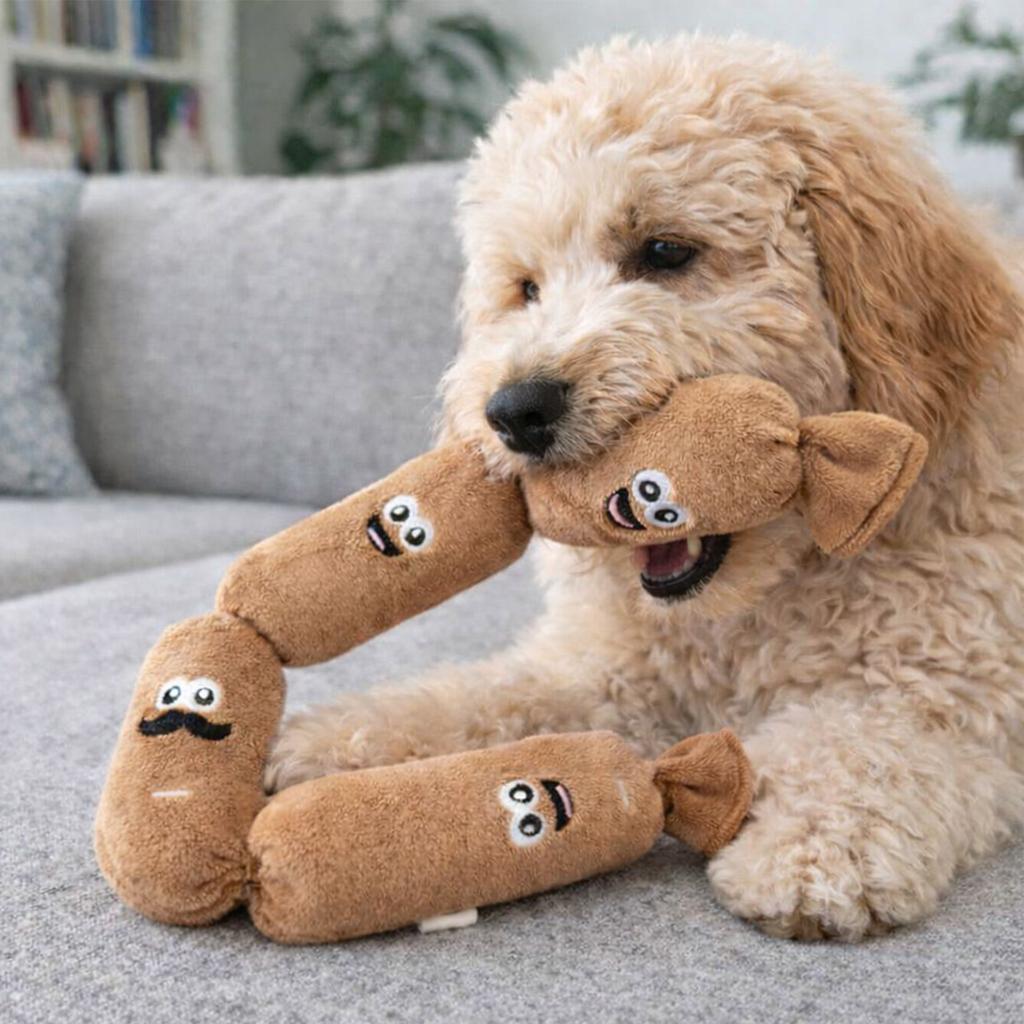 Simulated Sausage Plush Chew Toy Chew-Resistant & Self-Play Dog Squeaking Toys for Puppy and Medium Dogs Daily Playing Use