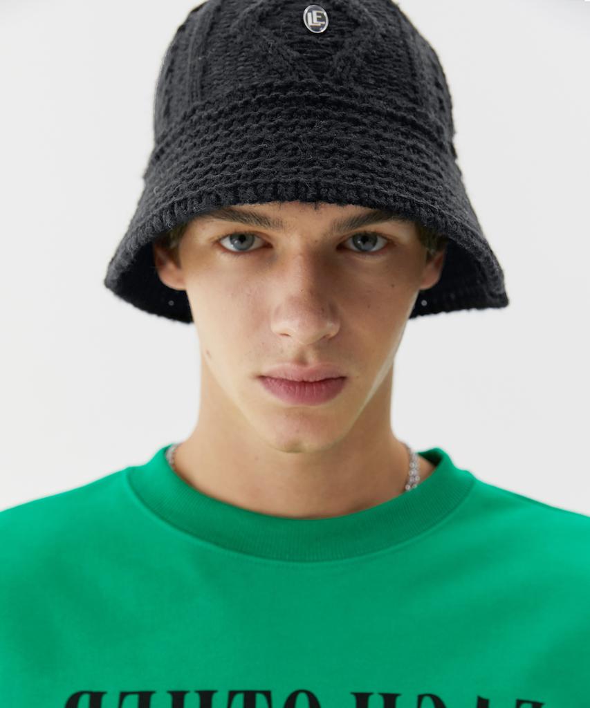 TRIP LE SENS Le Logo Fisher Knit Bucket Hat_Charcoal