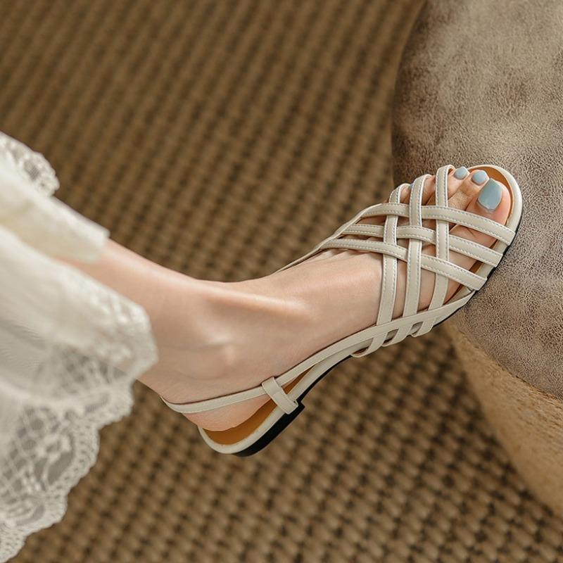 Weave Women Flat Sandals Slingback Casual Soft Sole Shoes Woman 2025 Trend Summer Comfort Dress Shallow Soft Leather Sandalias