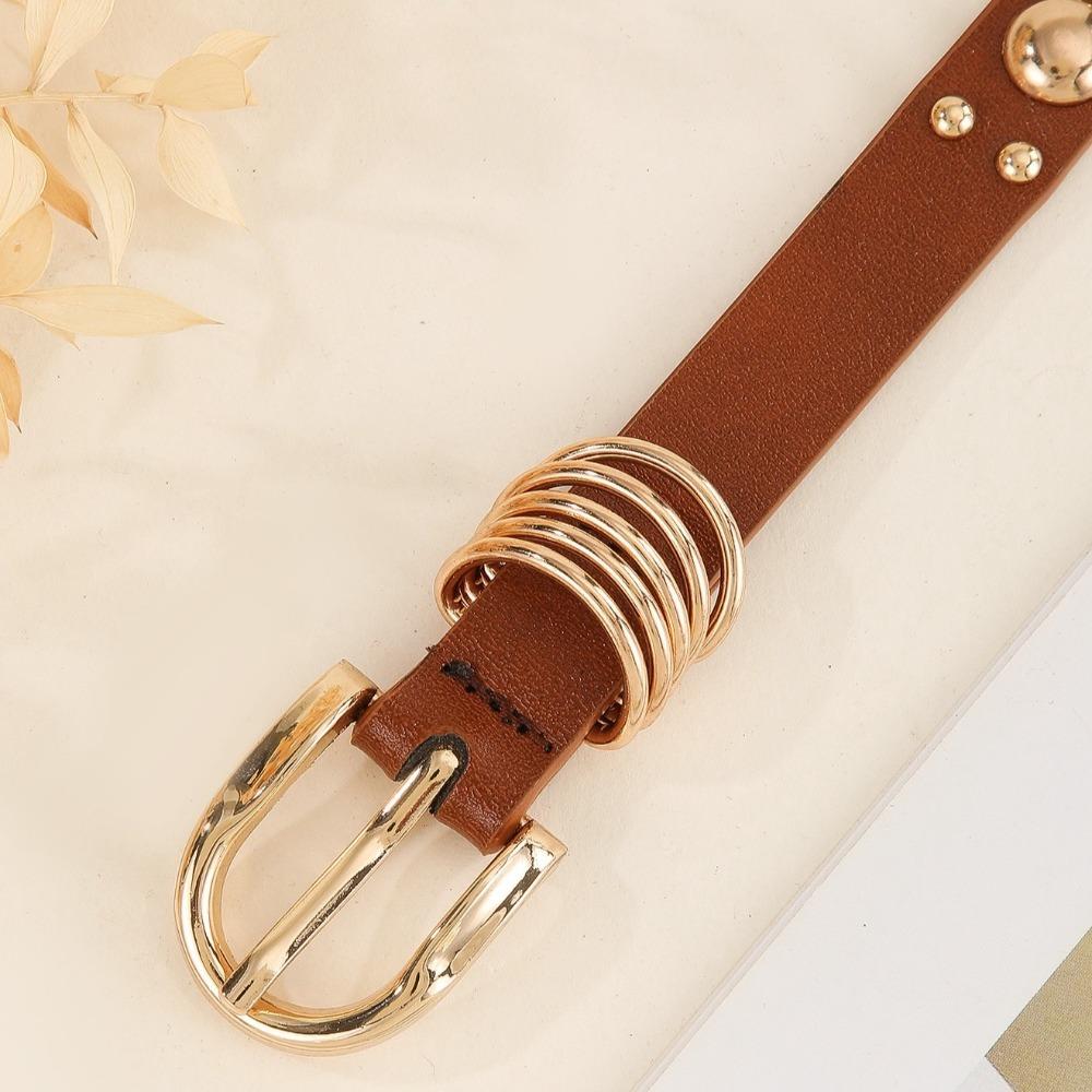 Pu Leather Rivet Waist Belt American Style Women's Jeans Belt Adjustable Y2k Thin Belt  Spicy Girls