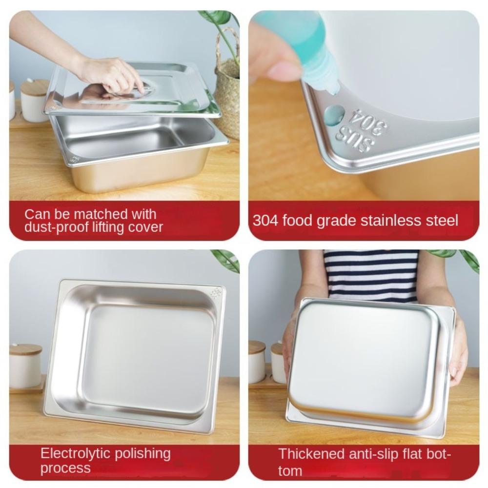 Thickened 1/9 1/6 1/4 1/3 1/2 Food Pan with Lid Rectangular Tray Basin GN Pan  Chafing Buffet