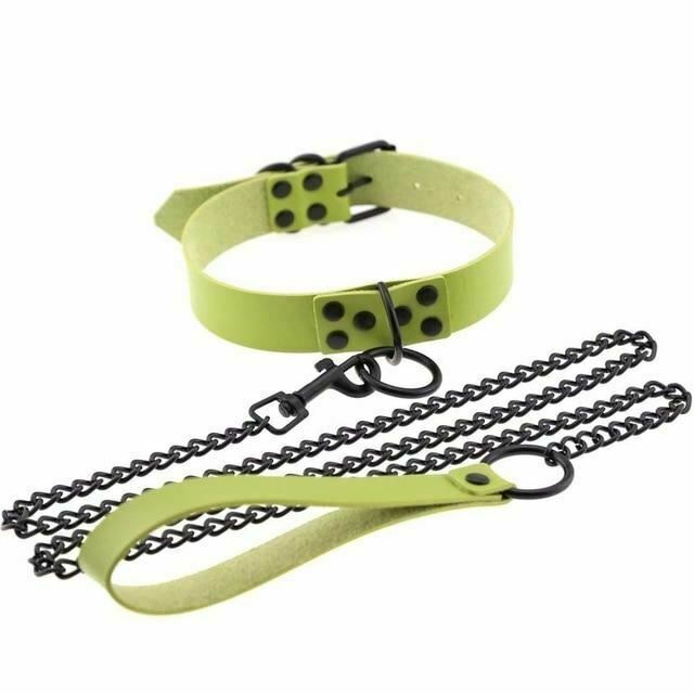 Rivet Slave Collar With Leash Pet Play Owned Submissive Collars & Leashes