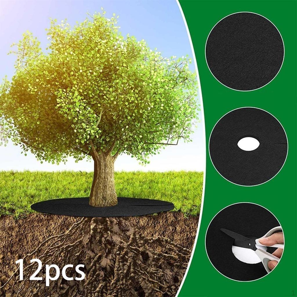 12 Pieces Tree Mulch Ring Mat Guard Weed Barrier Fabric for Outdoor
