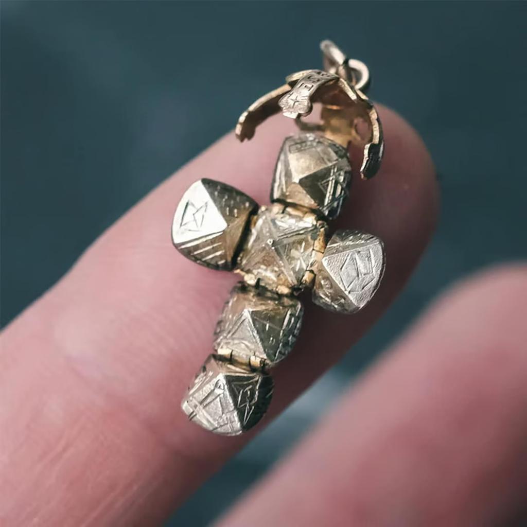 Transformační kulový přívěsek, Vintage skládací náhrdelník s koulí pro muže a ženy, Unikátní konvertibilní přívěsek koule na kříž, Transformační šperkový dárek