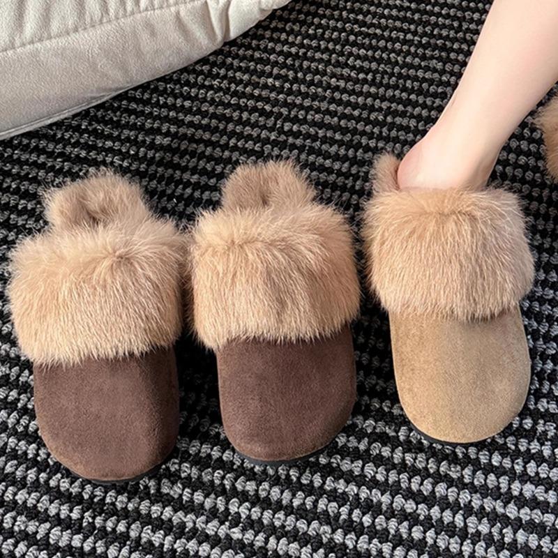 Neuartige Plüsch-Design Flache Hausschuhe Damen Bequem Weiche Sohle Rutschfeste Plateau-Schuhe Winter Herbst Warm Flauschige Baumwoll-Hausschuhe