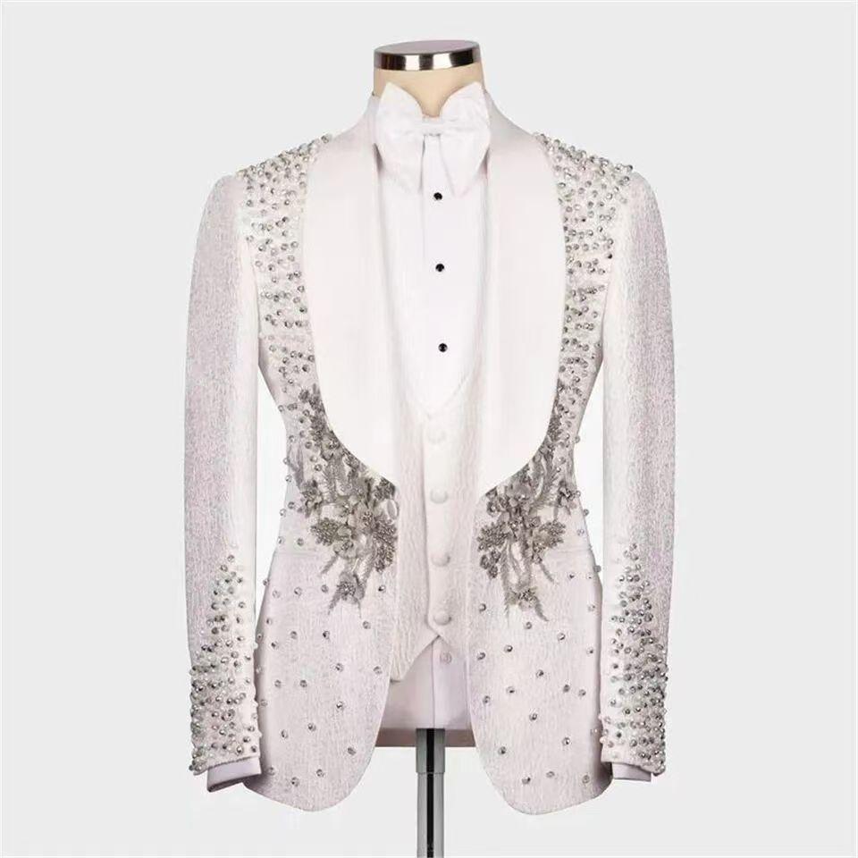 Elegant and Stylish Big & Tall Men's Suit Set with Handcrafted Beadwork for Formal Events, Luxurious Blazer and Trousers Combo