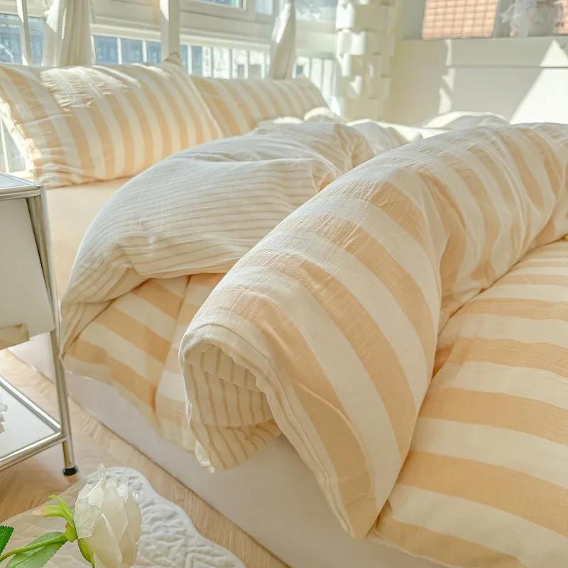 Soft Ins Stripe Bedding Set 3/4pcs Duvet Cover Pillowcase Sheet Set Girly Fresh Style Couple Bed Comforter Colchas Para La Cama