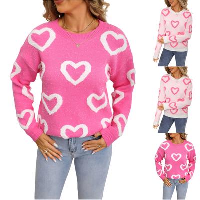 Ladies' Fashionable Heart-shaped Sweater, Loose And Versatile Valentine's Day Knitted Pullover Sweater