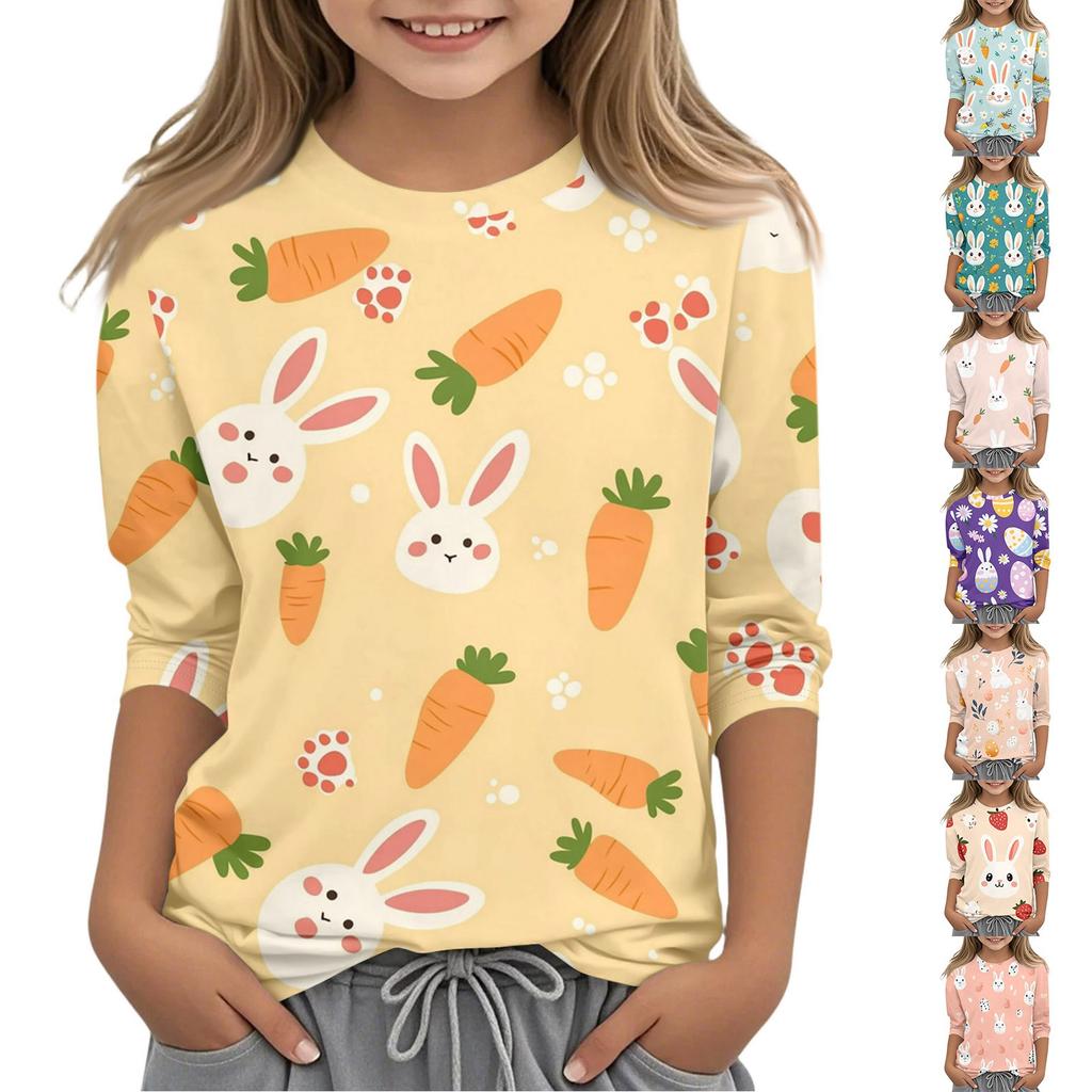 Haut T-shirt Mode Décontracté Enfant Manches Sept-Quarts Col Rond