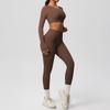 Solid Color Double-sided Nylon Brushed Nude Tight Fitting Sports Yoga Suit Set, Running And Fitness Two-piece Set