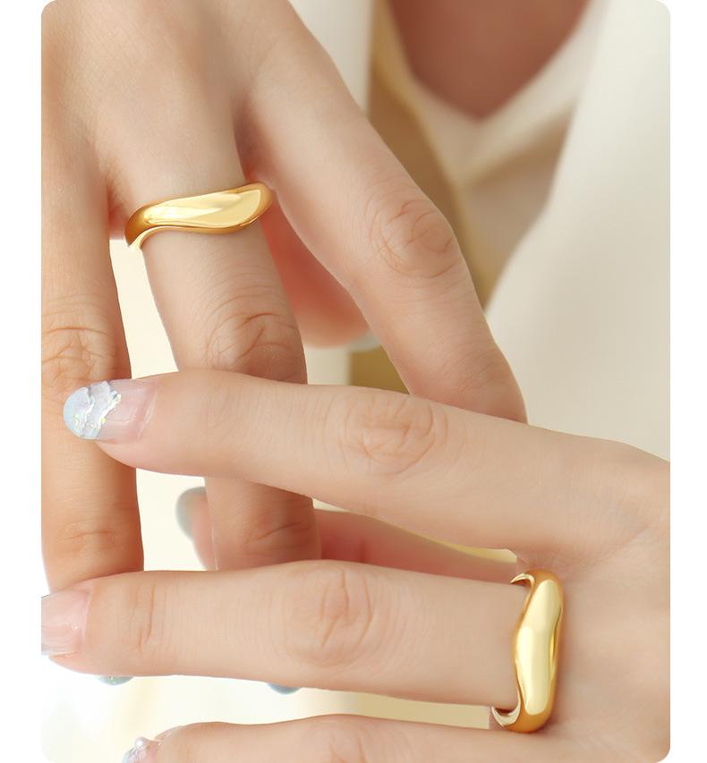 European Retro 18K Gold Titanium Open Ring for Women - Elegant and Colorfast.
