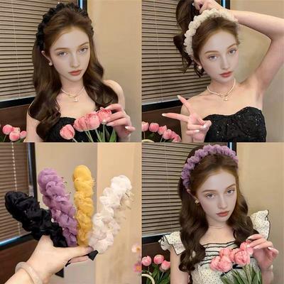 Neues Trendiges Einfarbiges Netz Falten Anti-Rutsch Spitze Elegantes Haarband Flauschiger Tüll Make-Up Haar Accessoires Professionelles Salon