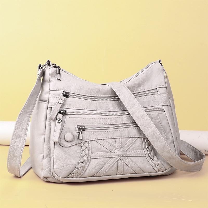 New women's casual fashion versatile multi-layer multi-pocket soft leather shoulder bag diagonal span bag mother bag