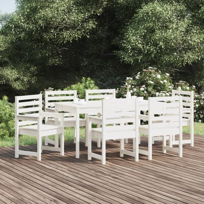 VidaXL Ensemble à dîner de jardin 7 pcs blanc bois massif de pin 3154714