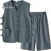 Sleeveless Mandarin Cotton-Linen Vest for Middle-Aged and Elderly Men