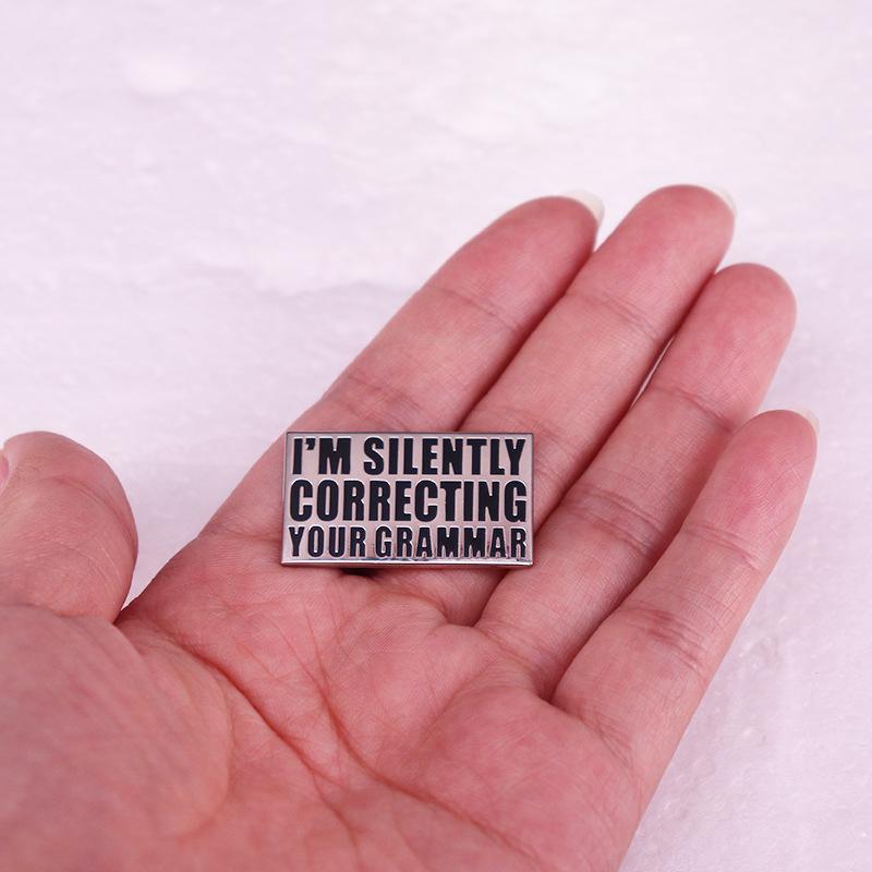 Silent Grammar Corrector Brooch: English Badge Accessory