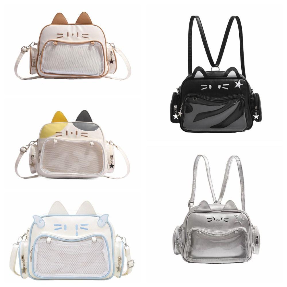 Preppy Style Cute Cat Itabag JK Kawaii Y2K Shoulder Bag Creative Transparent Pocket Bag  Outdoor