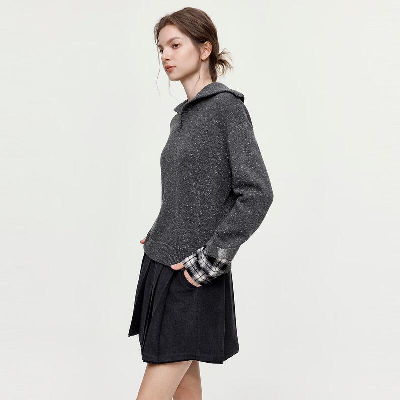 ELLE Retro Plaid Sailor Collar Knitted Sweater