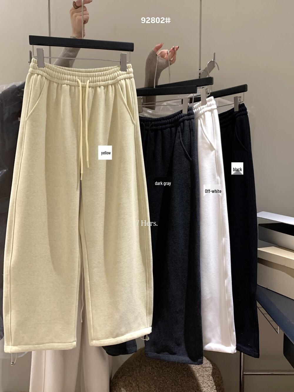 

Women s High Waist Velvet-Lined Straight Leg Pants, Winter 2025 - Slim, Casual Commute Style with Drawstring and Cuffed Hem One Size чёрный