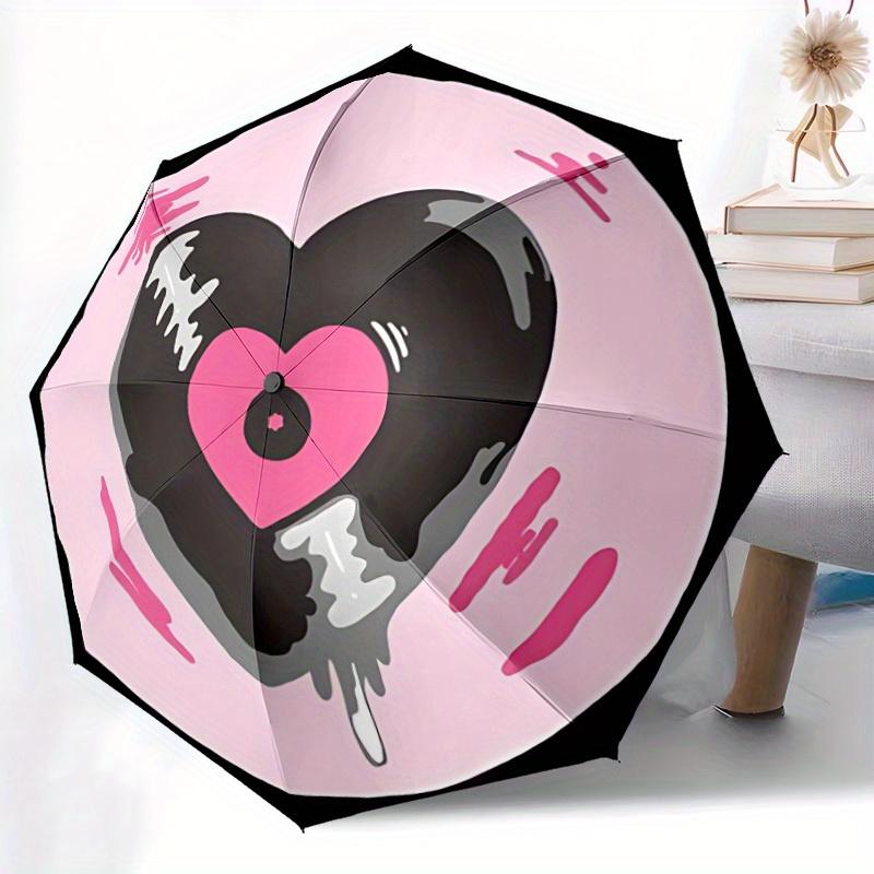 1pc Heartbeat Love Automatic Open/Close Umbrella, Portable Folding Umbrella for Travel, Themed Events, It Is Suitable As a Gift for Various Festivals,