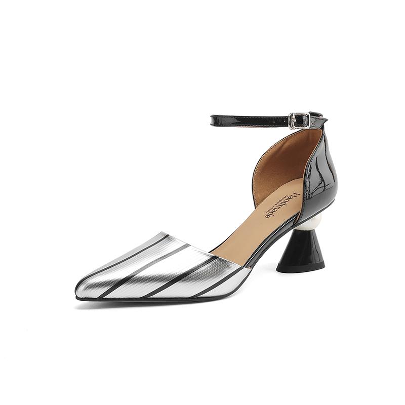 

Fashion 2025 New Women Shoes Sexy Fashion Spring Summer Party Prom Genuine Leather Slingbacks Pumps Pointed Toe High Heels Shoes Woman 34 серебряный