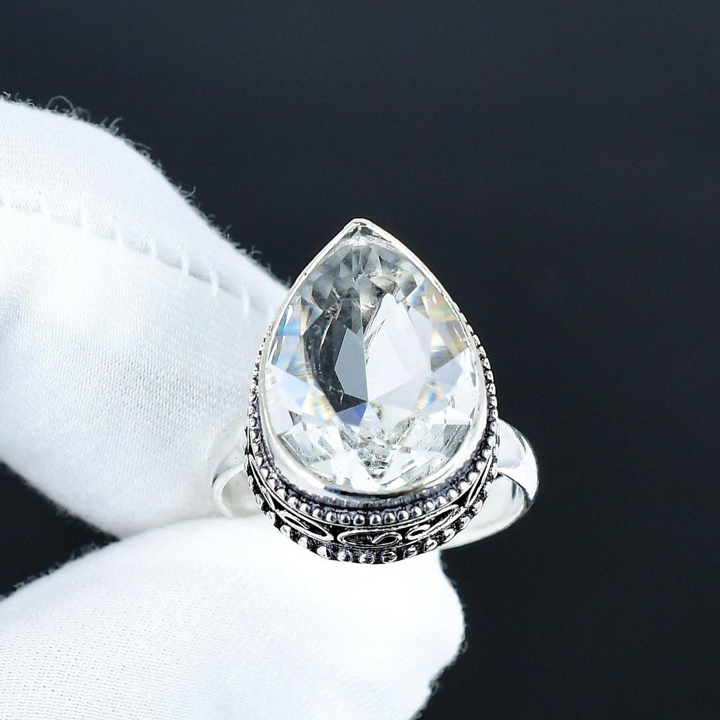 Weißtopas Edelsteinring, 925 Sterlingsilber Schmuck, Handgefertigter Ring, Weißtopas Statement Silberring, Geburtstagsgeschenke für Weihnachten