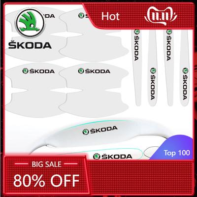Pegatina para Coche 2025 Nueva 8 Piezas Pegatinas para Manijas de Puerta con Logo de Coche Película Protectora Anti-Arañazos TUP Para Skoda Rapid Kodiaq Octavia Fabia Ka