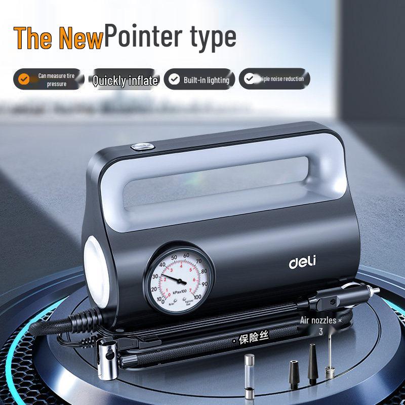 Deli 12V Portable Car Air Pump with Tire Pressure Gauge
