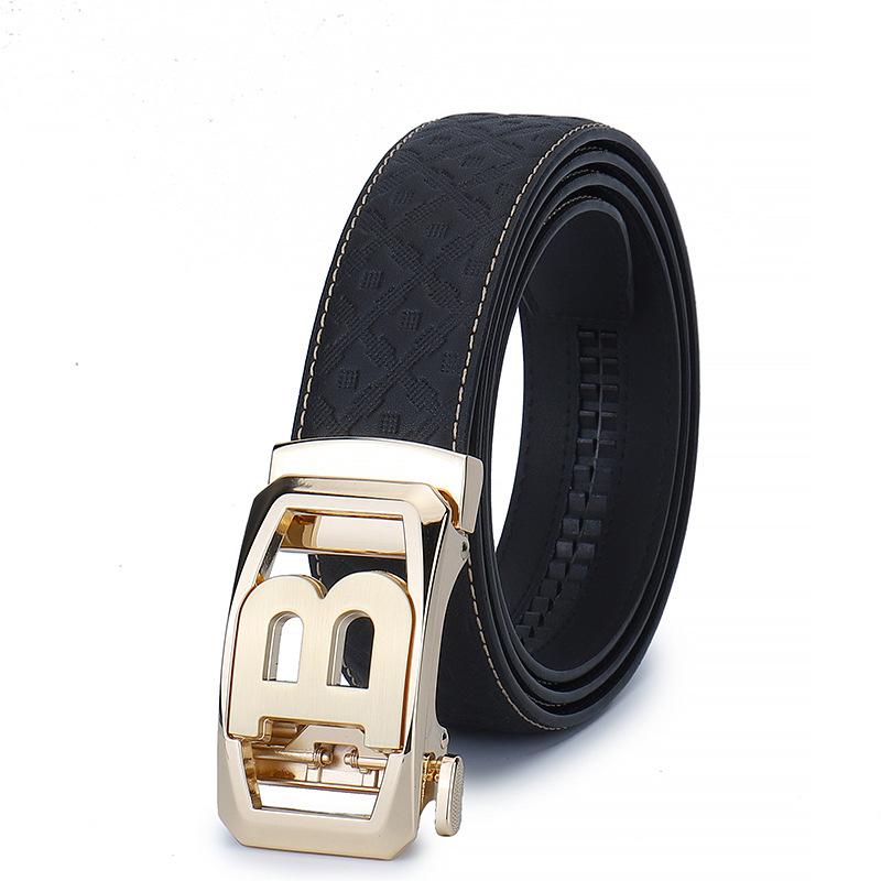 Four Seasons Available High End Leather Automatic Buckle Belt Alloy Men'S Genuine Leather Belt Embossed Pattern Pants Belt