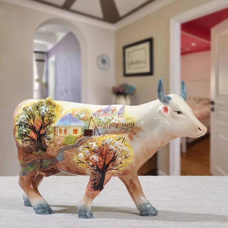 Hand-painted 3D Ceramic Cow Furnishings Bullish Ceramic Decorations American Country Style Home Accessories Exquisite Gifts