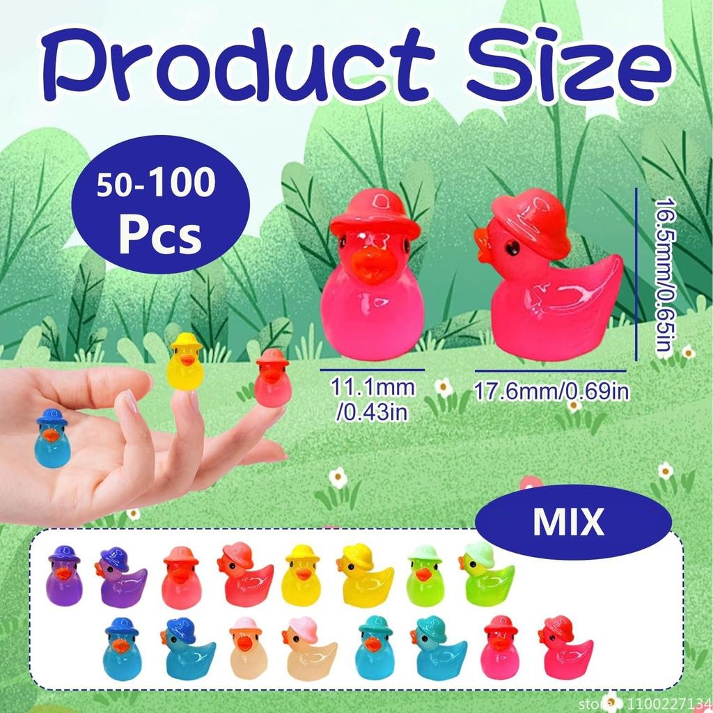 100/50Pcs Glow In The Dark Mini Resin Ducks For Garden Aquarium Micro Landscape Potted Plant Decor Miniature Plastic Ornament