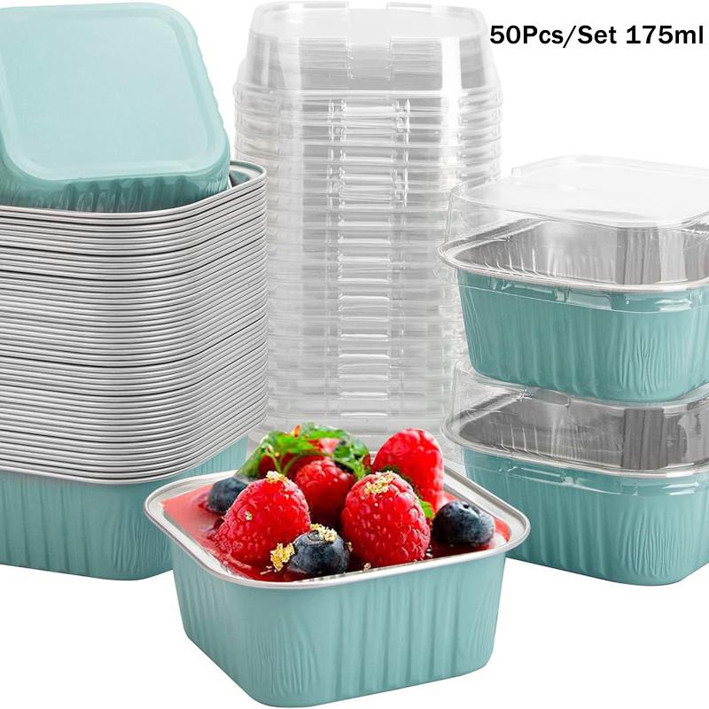 50 Pcs Aluminum Foil Baking Pans Rectangle Cake Cup With Lids Heat Resistant Mini Loaf Pans For Baking Kitchen Accessories