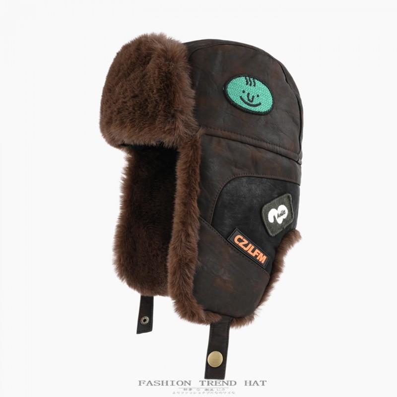 Winter Faux Leather Trapper Hat Men Women Warm Fleece Lined Windproof Outdoor