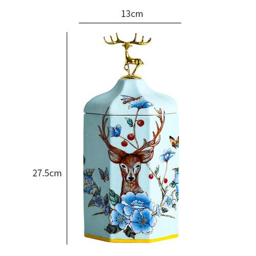 Color Flower Bird Golden Deer Candy Jar Ceramic Storage Bottle Household Nut Tea Tin Moisture-proof Storage Box Porcelain Crafts
