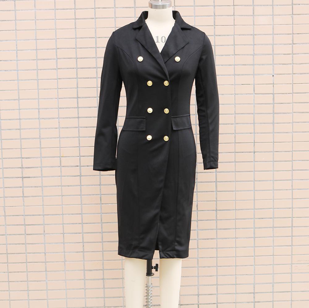 Women's V-Neck Double-Breasted Waist-Cinching Suit Dress, Autumn/Winter 2025 Collection