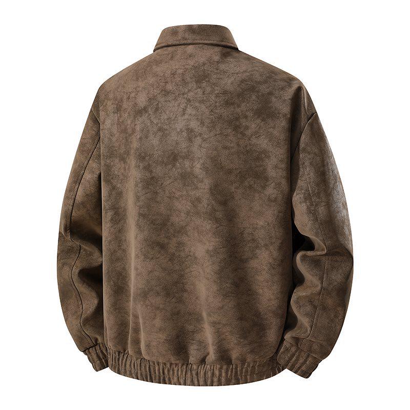 Retro Skórzana Kurtka z Klapami: Wiosna i Jesień, Męskie Duże Rozmiary, Luźne Codzienne, Wszechstronne i Modne
