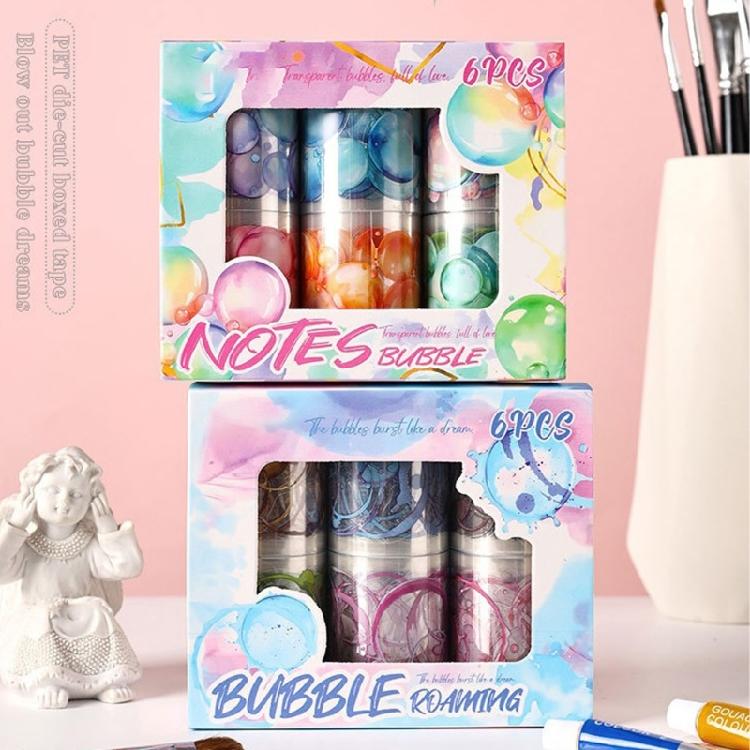 ResidueFree Repositionable Craft Tape with Aquatic Bubble Design for Creative Use Adhesive Film PET Sticker 1Box/6pcs