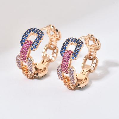 Orecchini a cerchio cavo arcobaleno CMM con zirconi, temperamento dolce, eleganti, da donna, gioielli coordinati