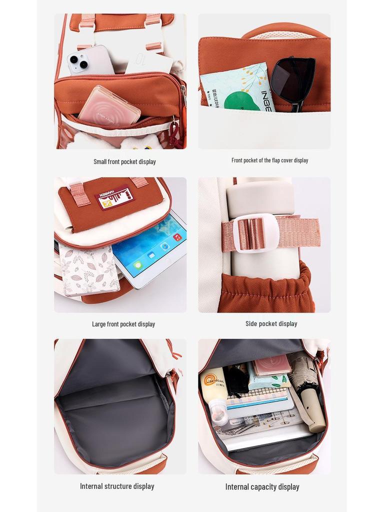 High-Capacity Colorblock Backpack for Girls - Lightweight, Spine-Support, Ideal for Middle & High School Students