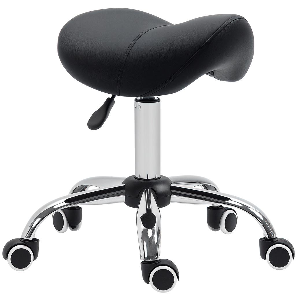 Cosmetic Stool 360 degrees Rotate Height Adjustable Salon Massage Spa Chair Hydraulic Rolling Faux Leather Saddle Stool Mobility, Black