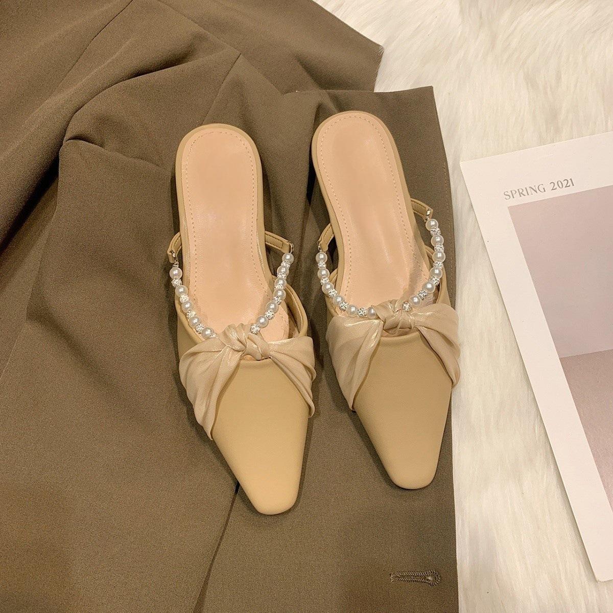 

Premium sense ниша остроконечные туфли-мешки на голову полутапочки весенние новые жемчужные феи классные тапочки одинарные туфли 39 абрикосовый