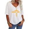 Women Fashion V Neck Tee Shirt Summer Casual Short Sleeve Top Loose Letter Print T-shirt